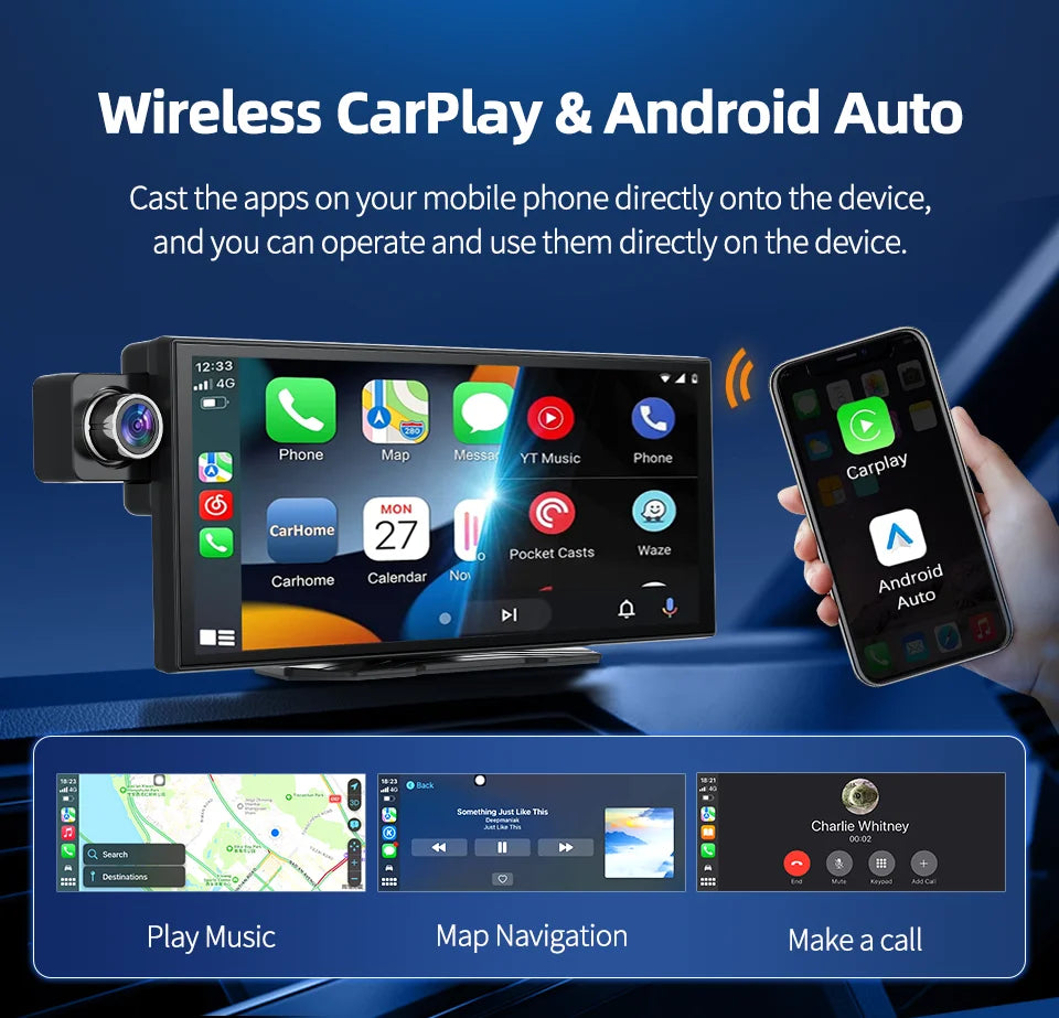 Imagebon W70 11.4" 8 Core Android 14 6+128G CarPlay & Android Auto Dash Cam GPS WiFi Google Play Youtube Netflix OTA Upgrade DVR