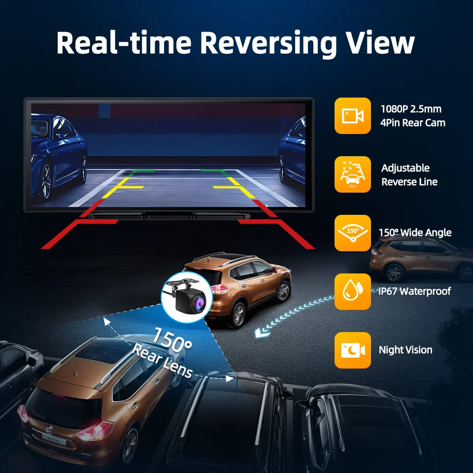 Imagebon W70 11.4" 8 Core Android 14 6+128G CarPlay & Android Auto Dash Cam GPS WiFi Google Play Youtube Netflix OTA Upgrade DVR