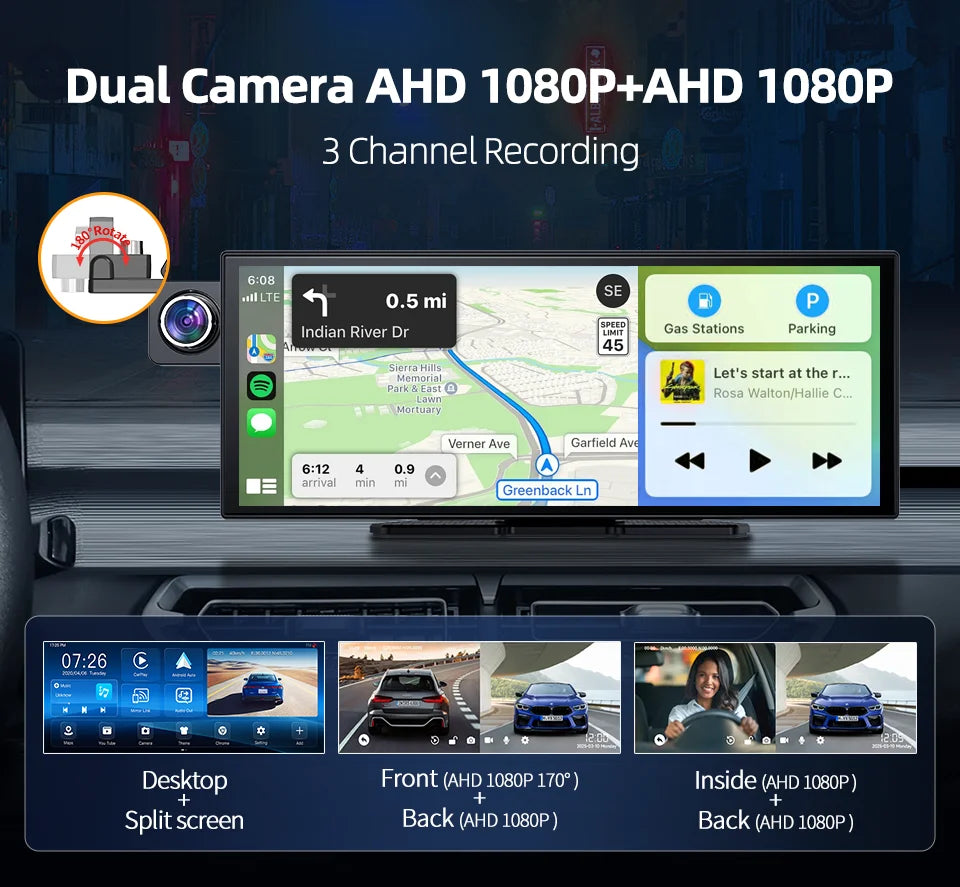 Imagebon W70 11.4" 8 Core Android 14 6+128G CarPlay & Android Auto Dash Cam GPS WiFi Google Play Youtube Netflix OTA Upgrade DVR