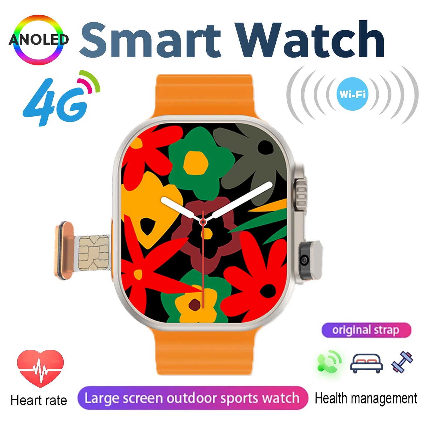 New 4G SIM Card and Camera Video Call SmartWatch Whatsapp Notification AMOLED Screen Custom Dial Support TWS Earphone Connection