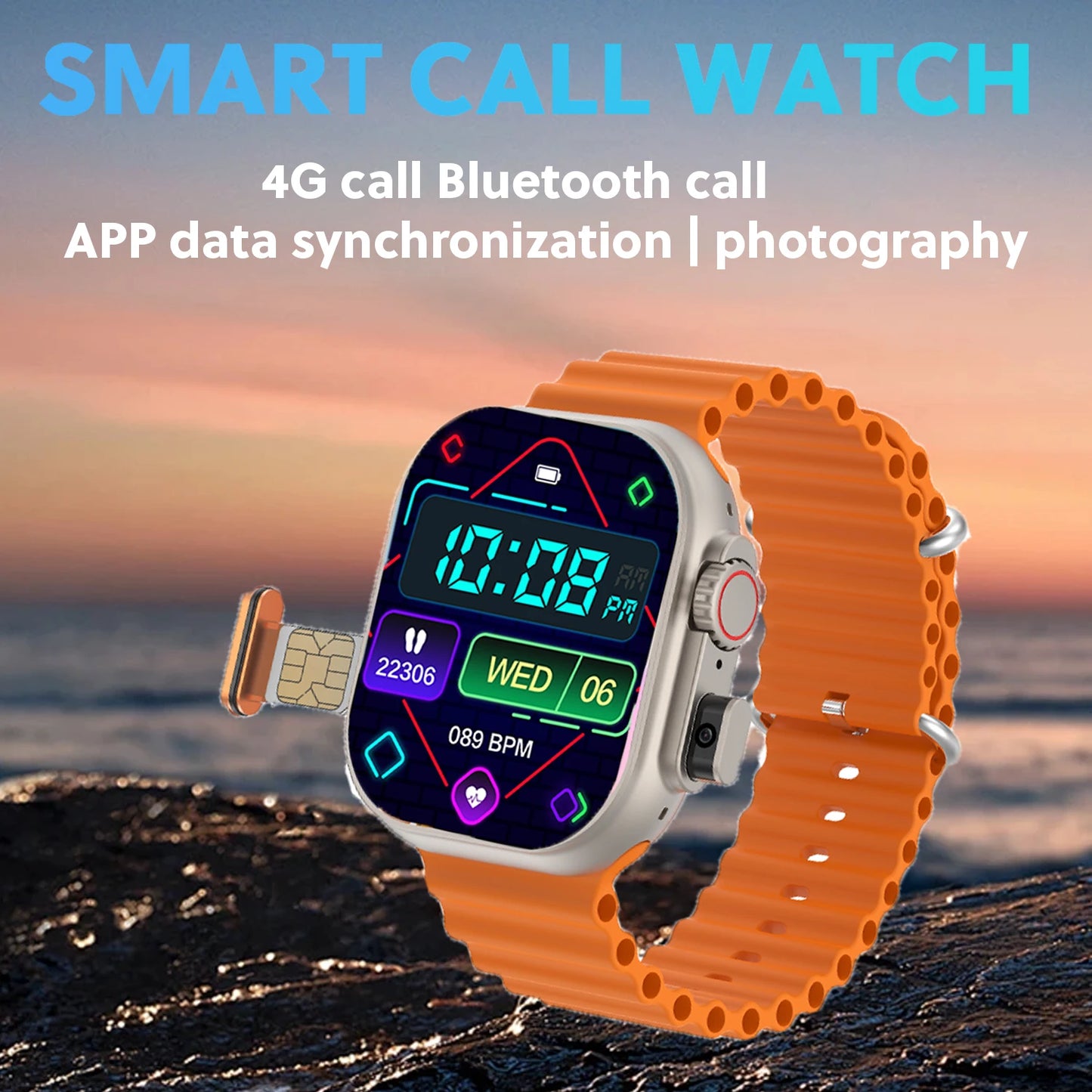 New 4G SIM Card and Camera Video Call SmartWatch Whatsapp Notification AMOLED Screen Custom Dial Support TWS Earphone Connection