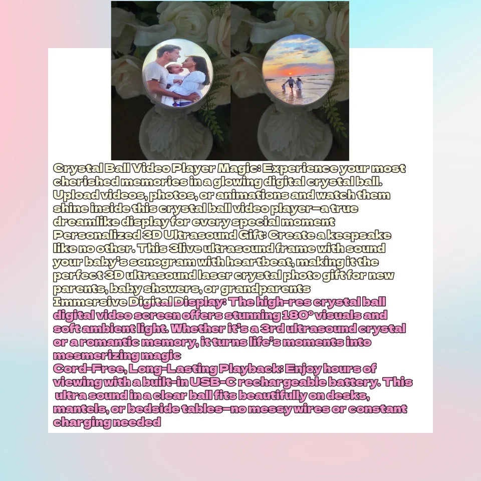 Creative 3D Crystal Ball Video Play Display Room Desktop Art Aesthetics Kawaii Children's Home Decoration Accessories Gifts