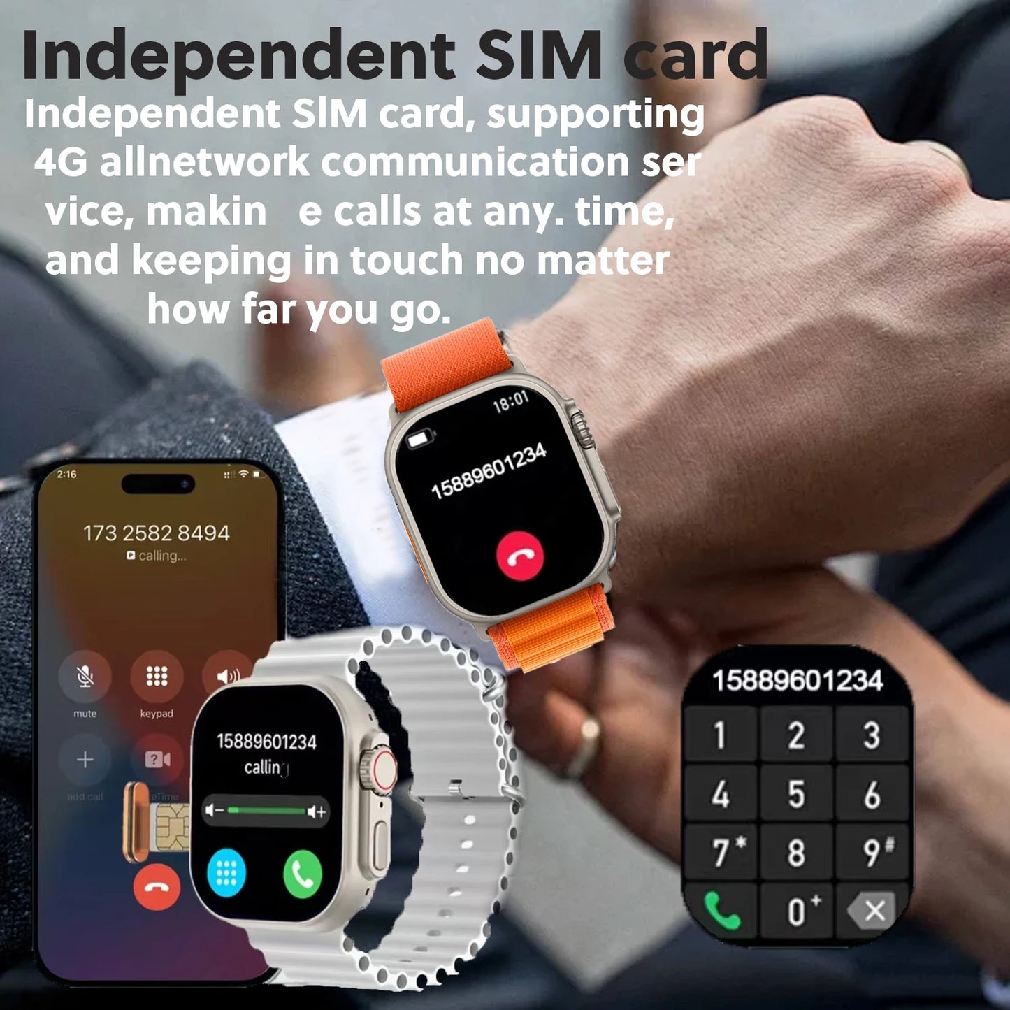 New 4G SIM Card and Camera Video Call SmartWatch Whatsapp Notification AMOLED Screen Custom Dial Support TWS Earphone Connection