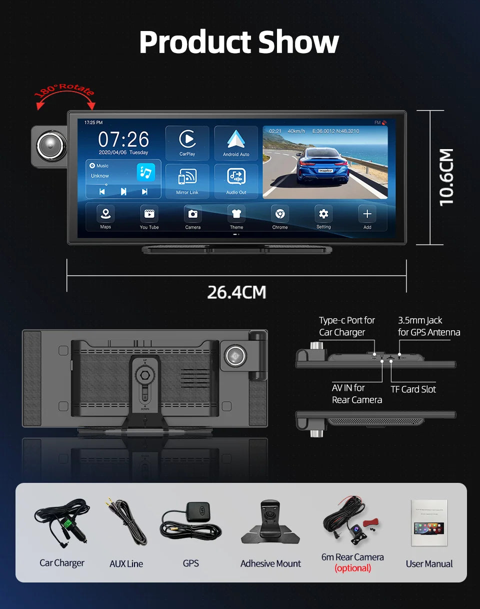 Imagebon W70 11.4" 8 Core Android 14 6+128G CarPlay & Android Auto Dash Cam GPS WiFi Google Play Youtube Netflix OTA Upgrade DVR