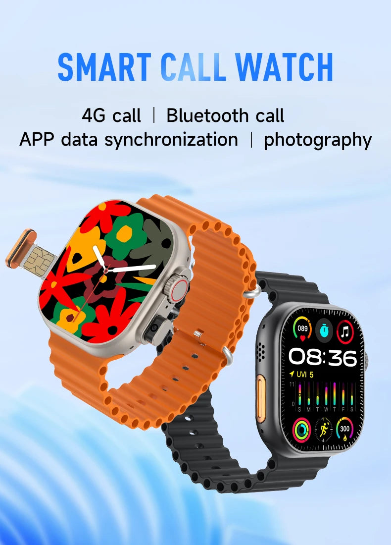 New 4G SIM Card and Camera Video Call SmartWatch Whatsapp Notification AMOLED Screen Custom Dial Support TWS Earphone Connection