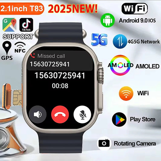 New 4G SIM Card and Camera Video Call SmartWatch Whatsapp Notification AMOLED Screen Custom Dial Support TWS Earphone Connection